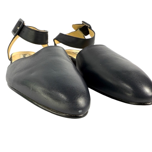 Etienne Aigner Black Leather Flats with Ankle Strap - Picture 3 of 15
